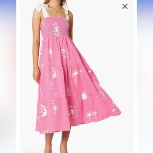 Nordstrom Pink and White Smocked Top Midi dress